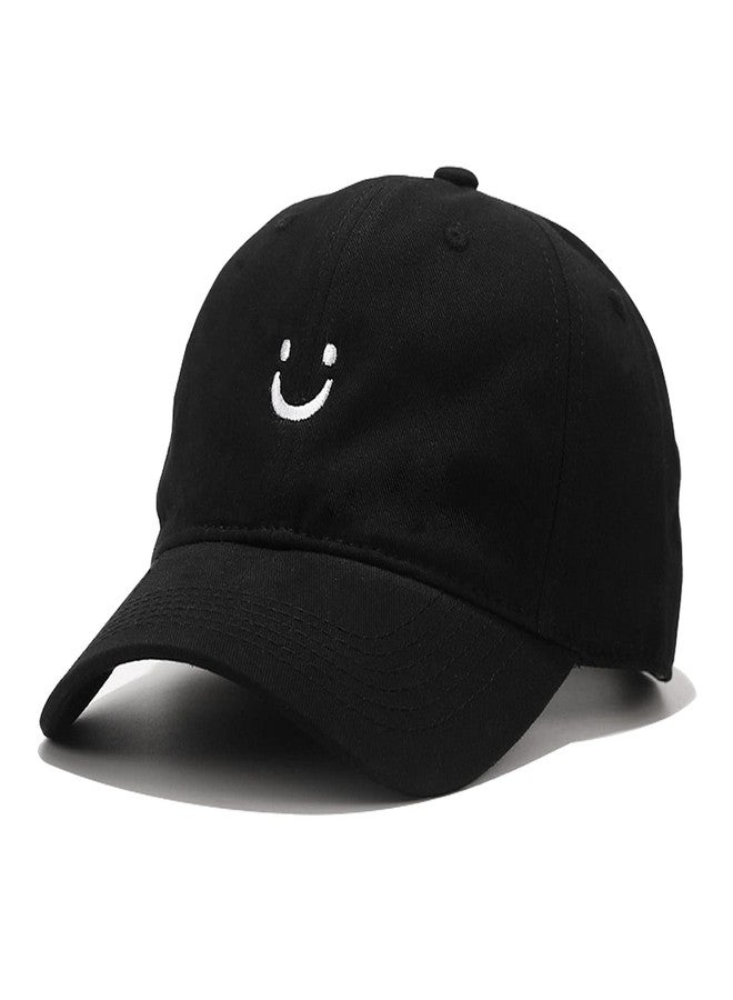 Umeepar Smile Face Baseball Cap for Women Men Adjustable Low Profile Unstructured Cotton Dad Hat (US, Alpha, One Size, Black) - Image 1